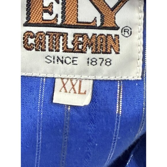 Ely Cattleman XXL Blue Metallic Stripe Pearl Snap Shirt  Dry-cleaned EUC - Picture 8 of 9